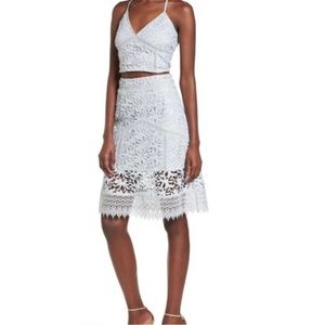 NWOT Leith Blue Pearl Lace Crop Top with Skirt set